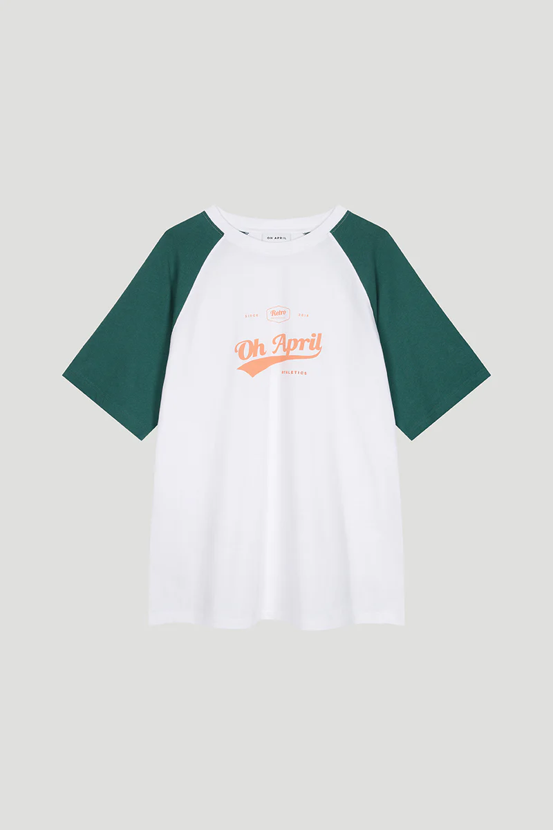 OH APRIL | Raglan Boyfriend T-Shirt White/Forest Green