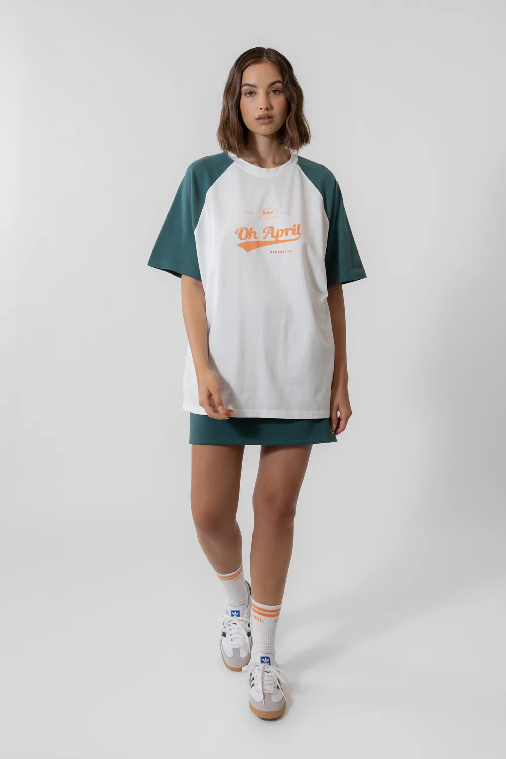 OH APRIL | Raglan Boyfriend T-Shirt White/Forest Green – Bild 2