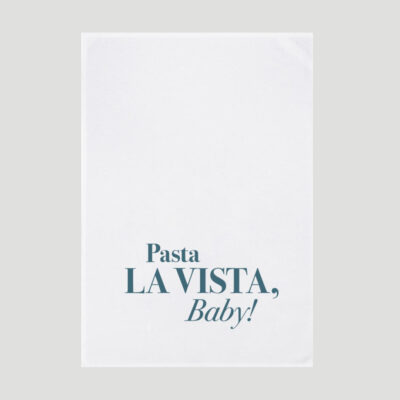 "Pasta la Vista, Baby" in petrol | Geschirrhandtuch weiß