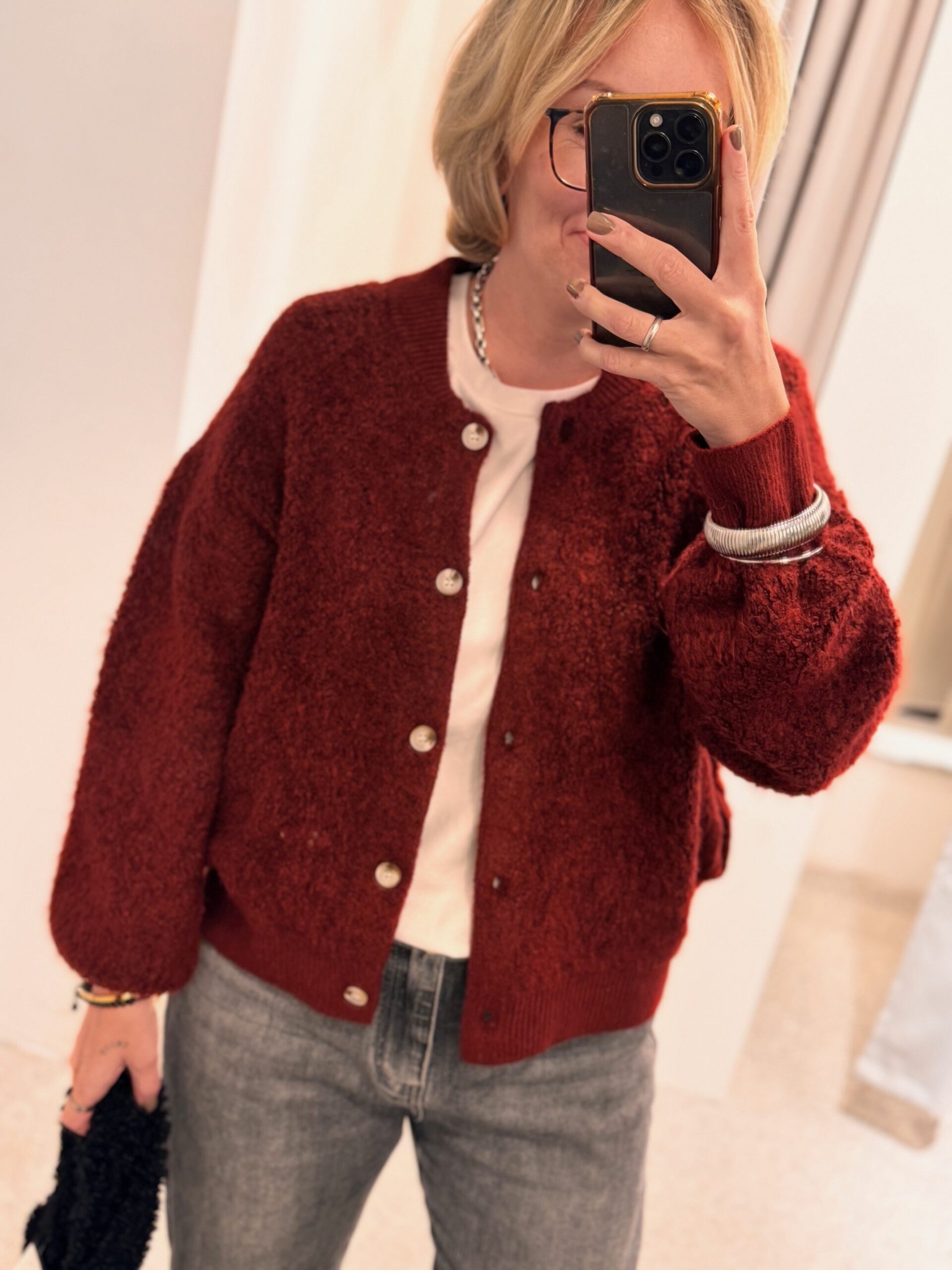 Strickjacke Teddy | mit Taschen | Burgund – Bild 2