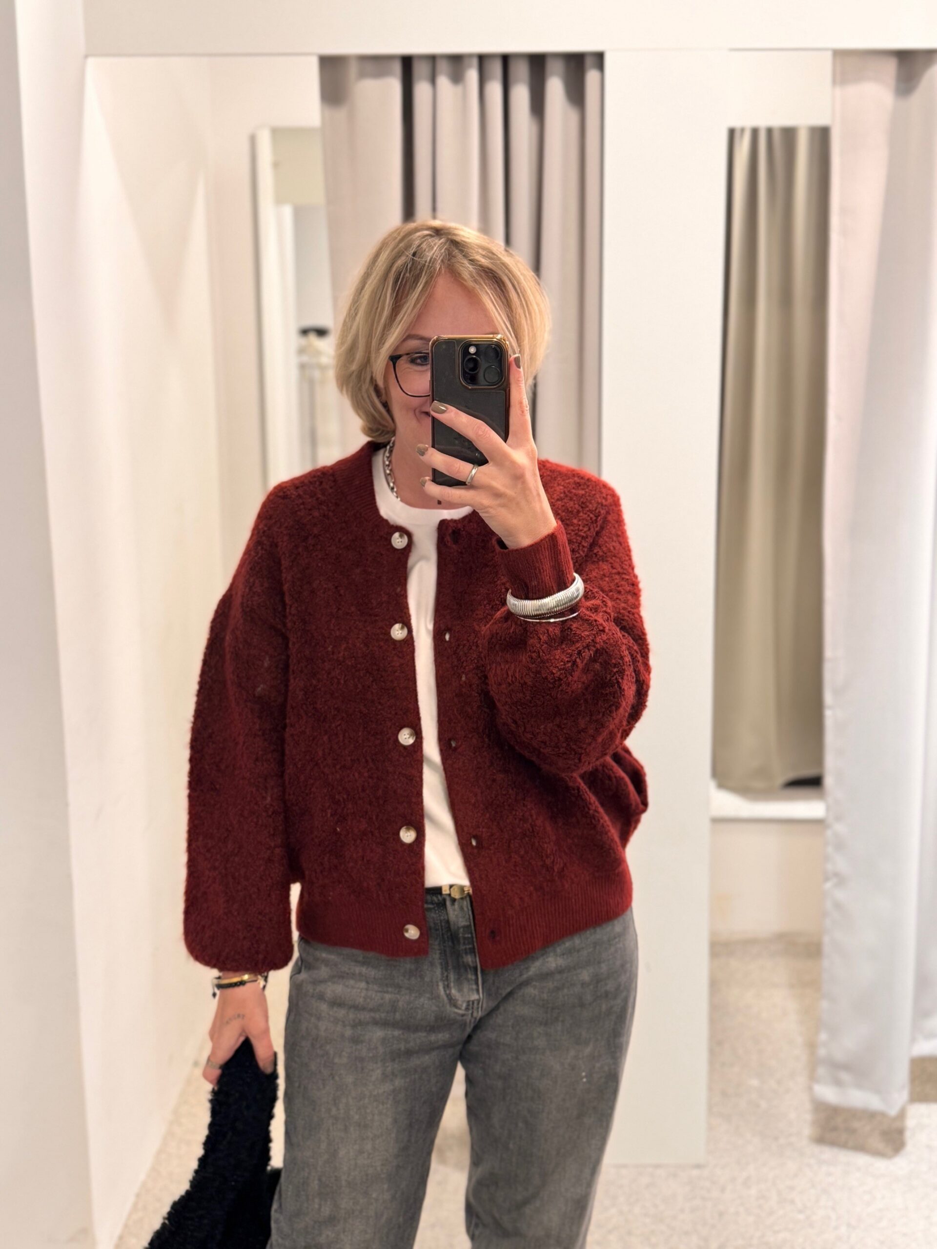 Strickjacke Teddy | mit Taschen | Burgund