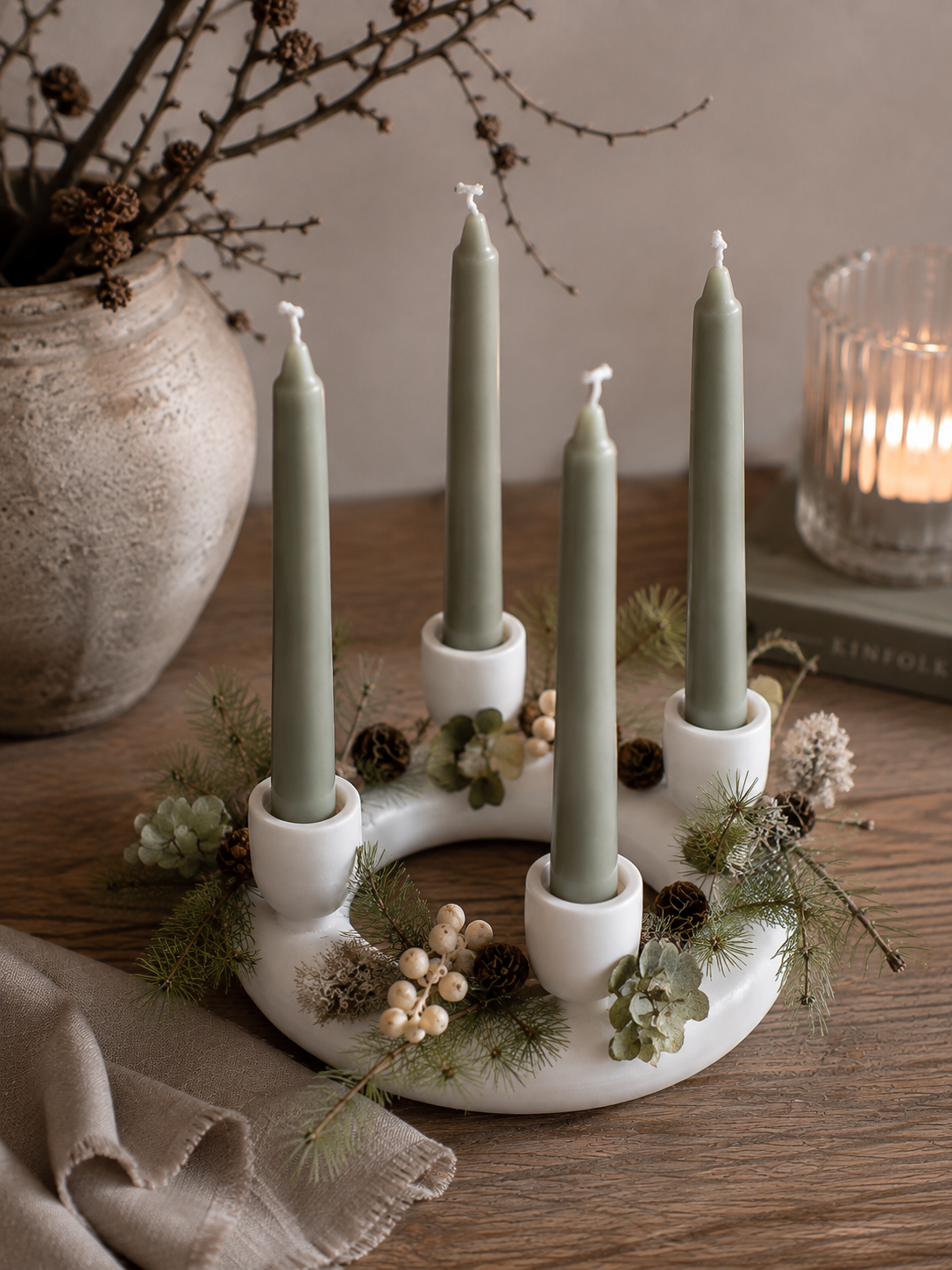 Adventskranz Ring | Keramik | Weiß | Ø16cm