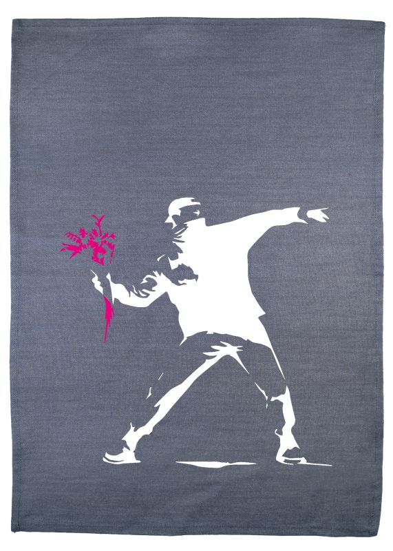 "Streetart Flower Thrower" - Geschirrhandtuch Denim
