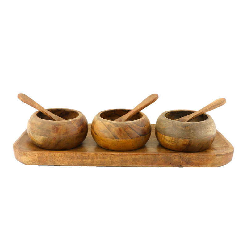 Tapas-Set | Holztablett 3 Schälchen & Löffel | Akazienholz concept store