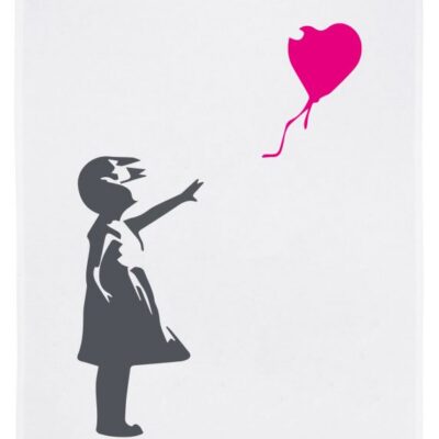 "Streetart Dreamer - Girl with Balloon" - Geschirrhandtuch | White