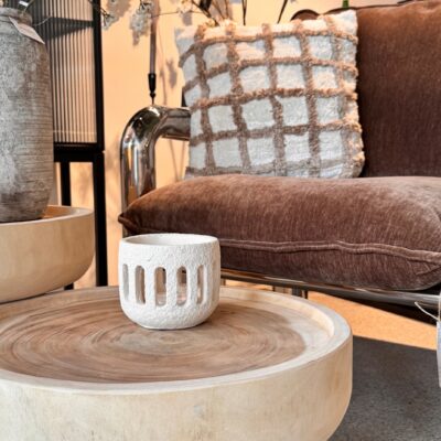 Windlicht aus Steingut | offwhite