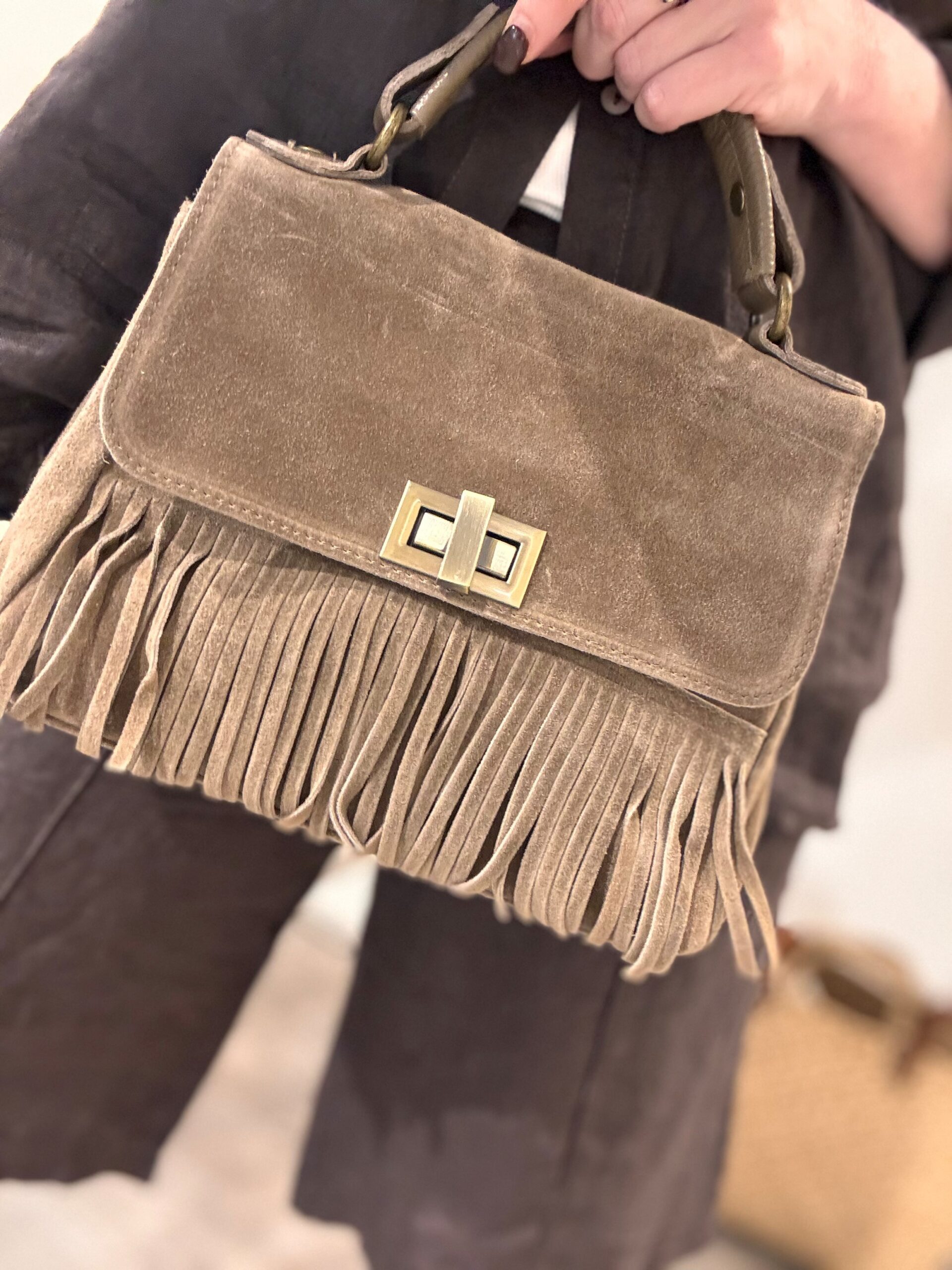 Handtasche mit Fransen | taupe | Boho-/Westernstyle
