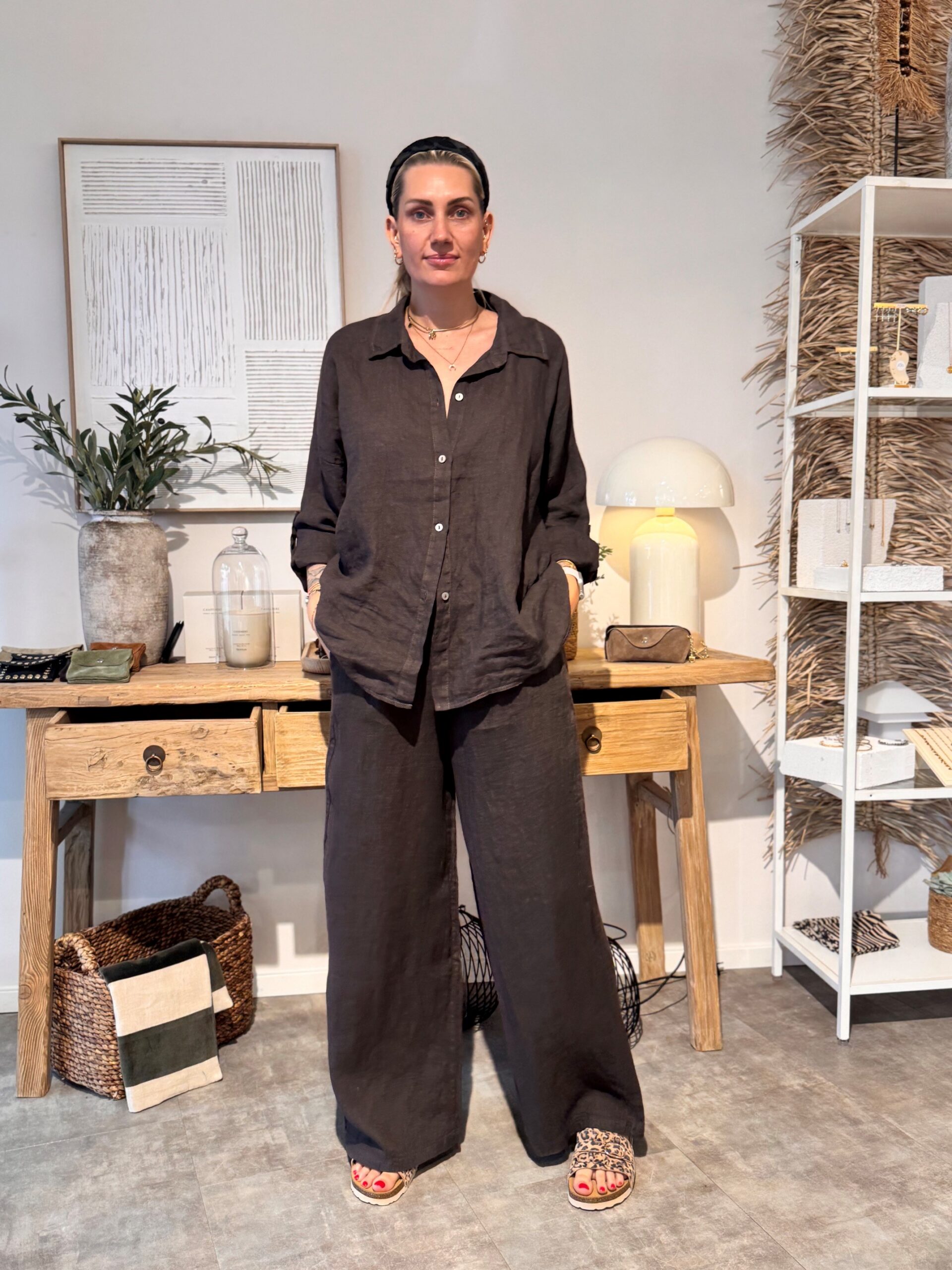 Leinen Hose | Braun – Bild 2