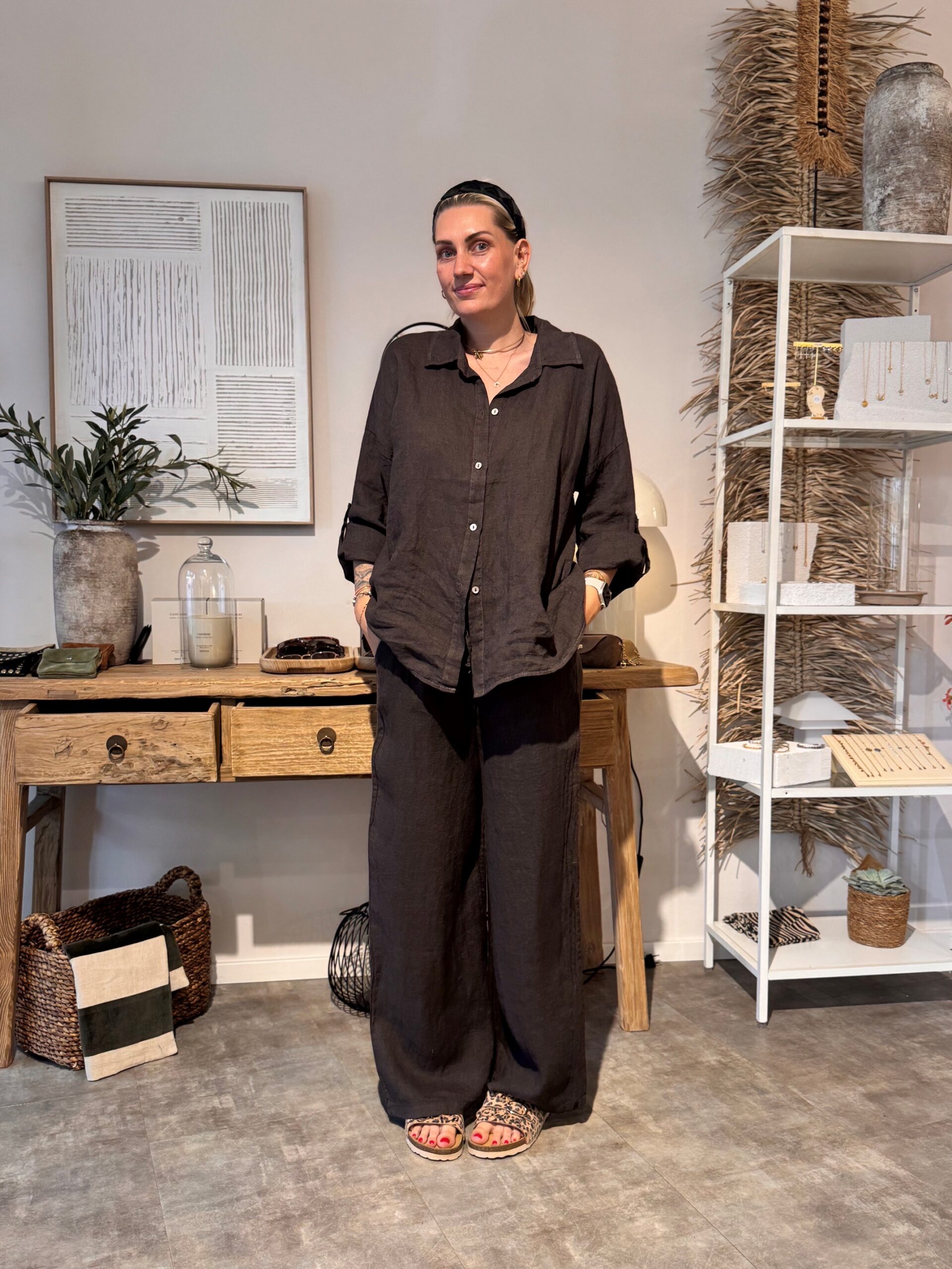 Leinen Hose | Braun – Bild 3