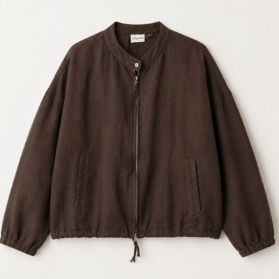 Leinenjacke mit Zipp | Mokka