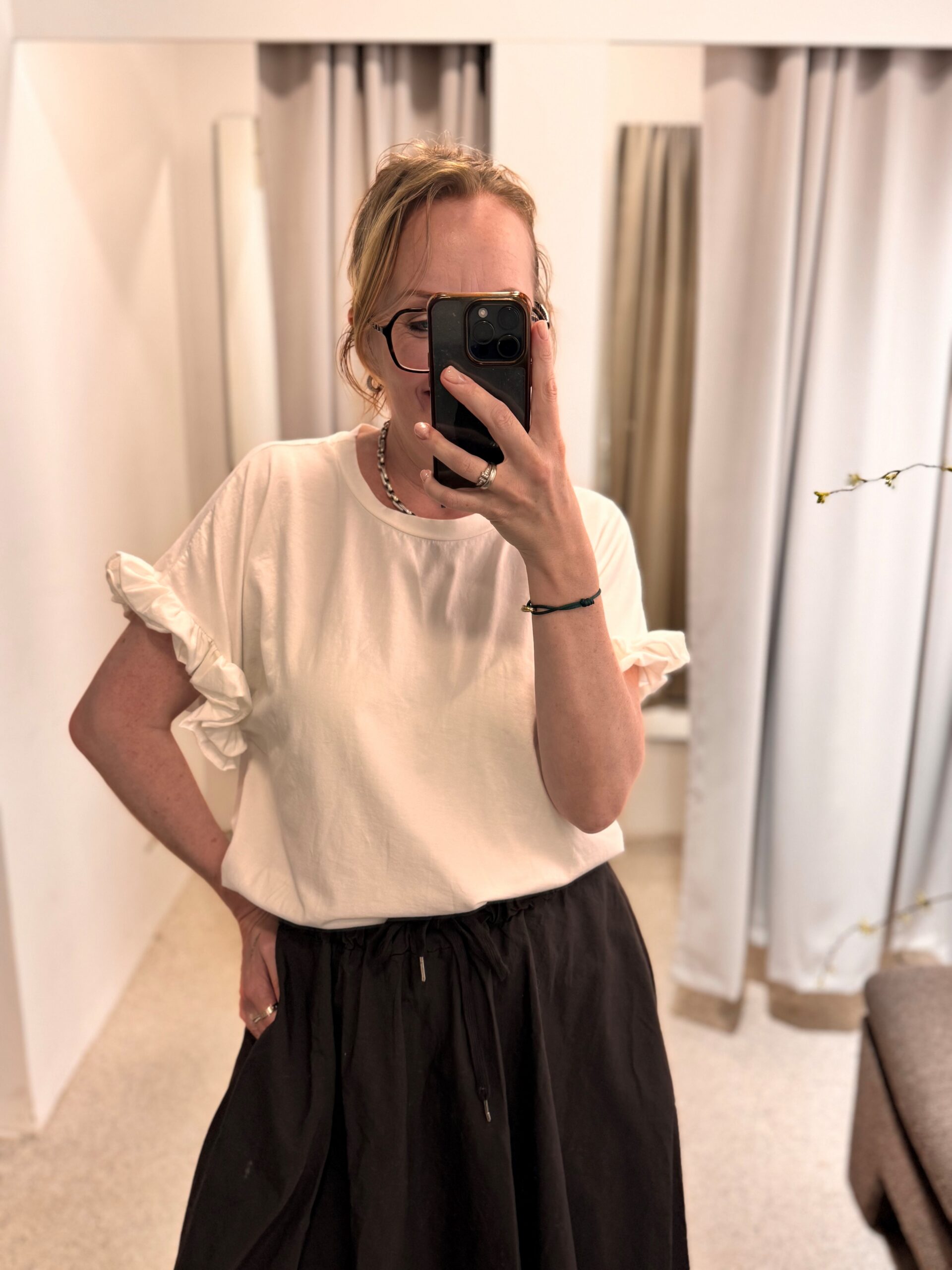 T-Shirt mit Rüschenärmeln | weiß