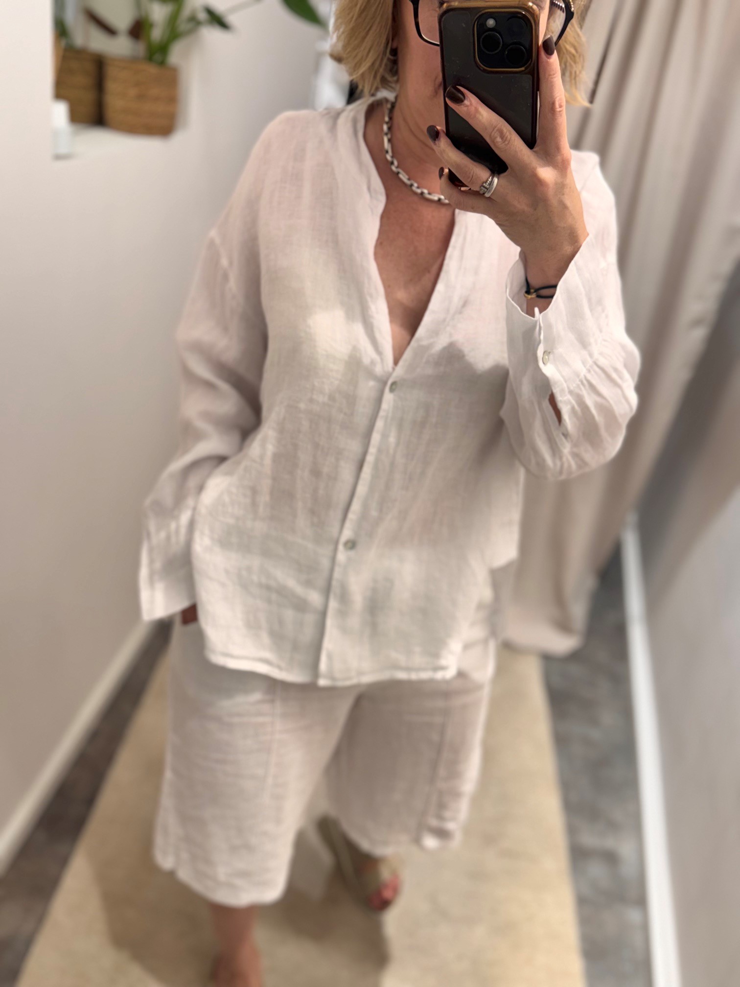 Leinen Hemd-Bluse | White