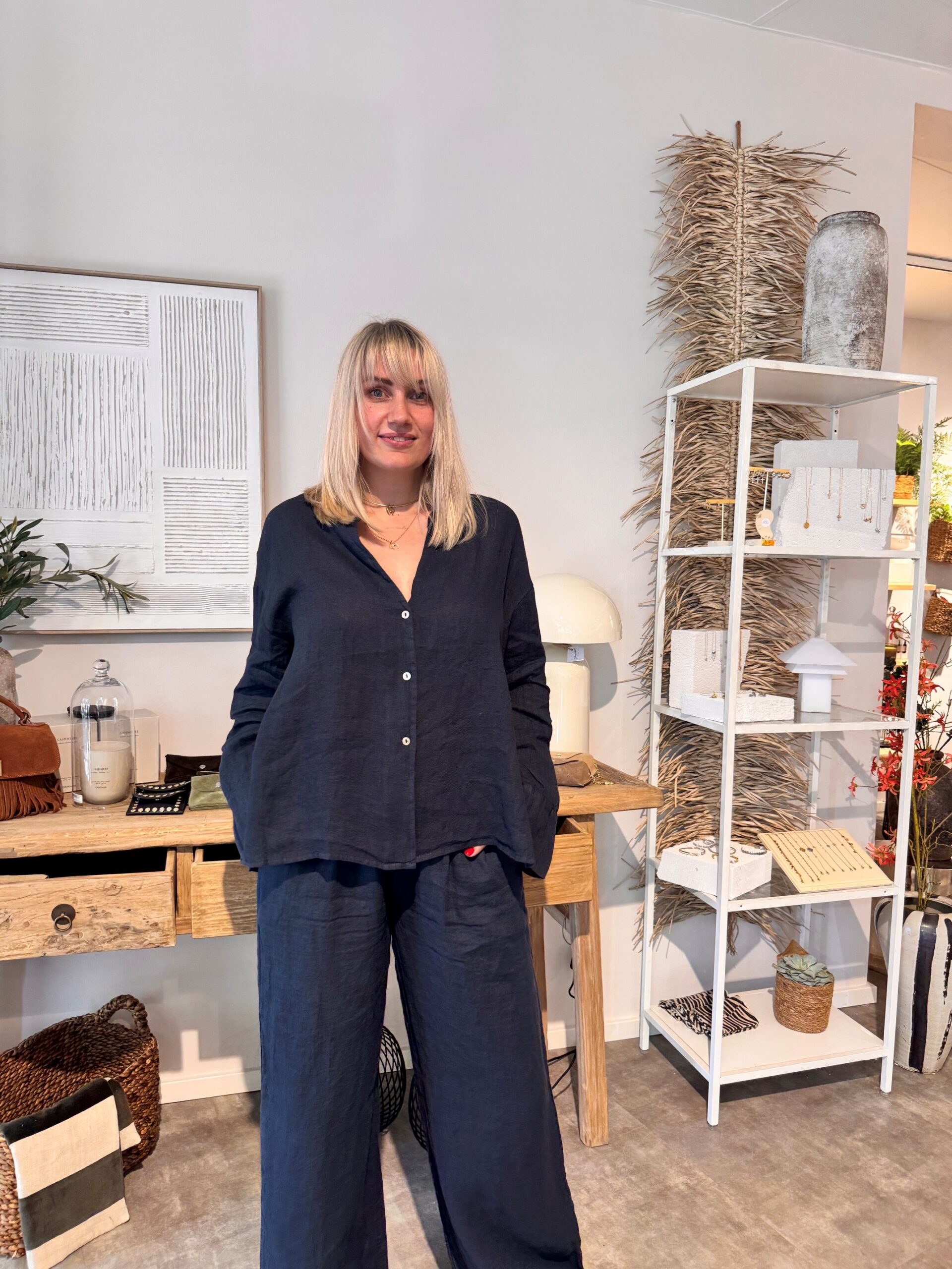 Leinen Hemd-Bluse | Marine – Bild 2