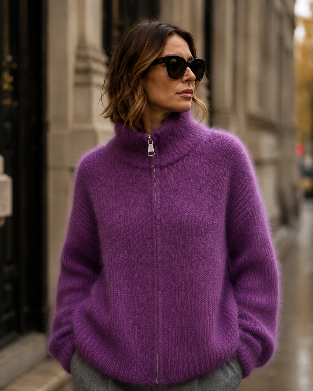 Mohair Zip Cardigan | Pflaume