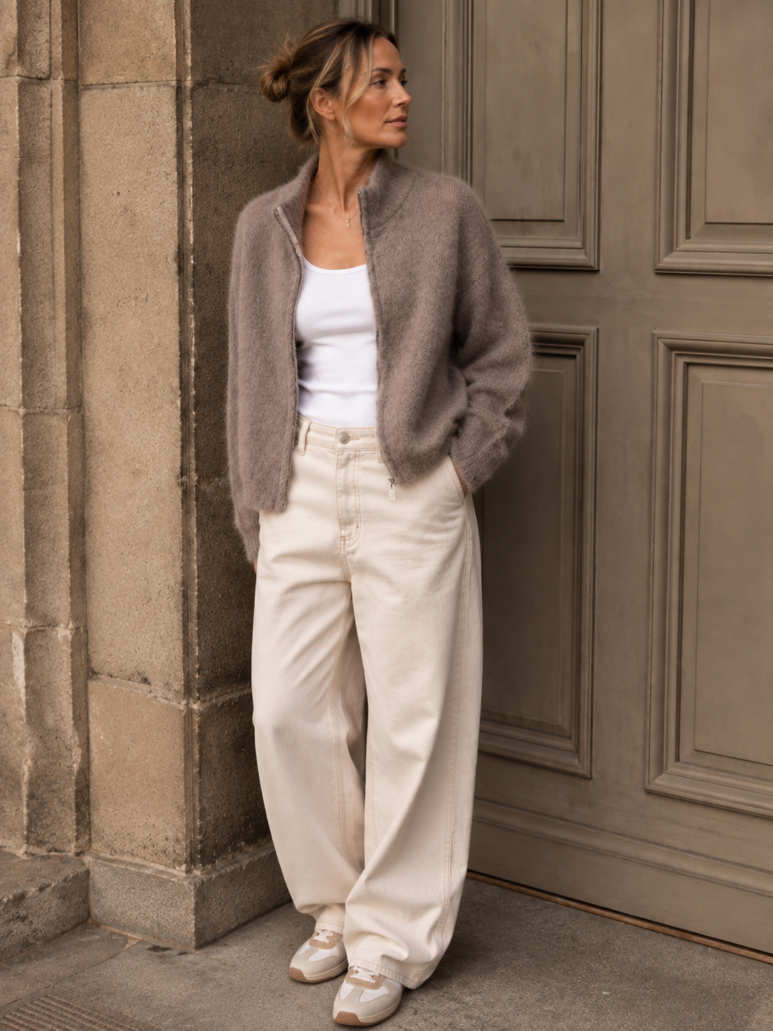 Mohair Zip Cardigan | Taupe – Bild 3