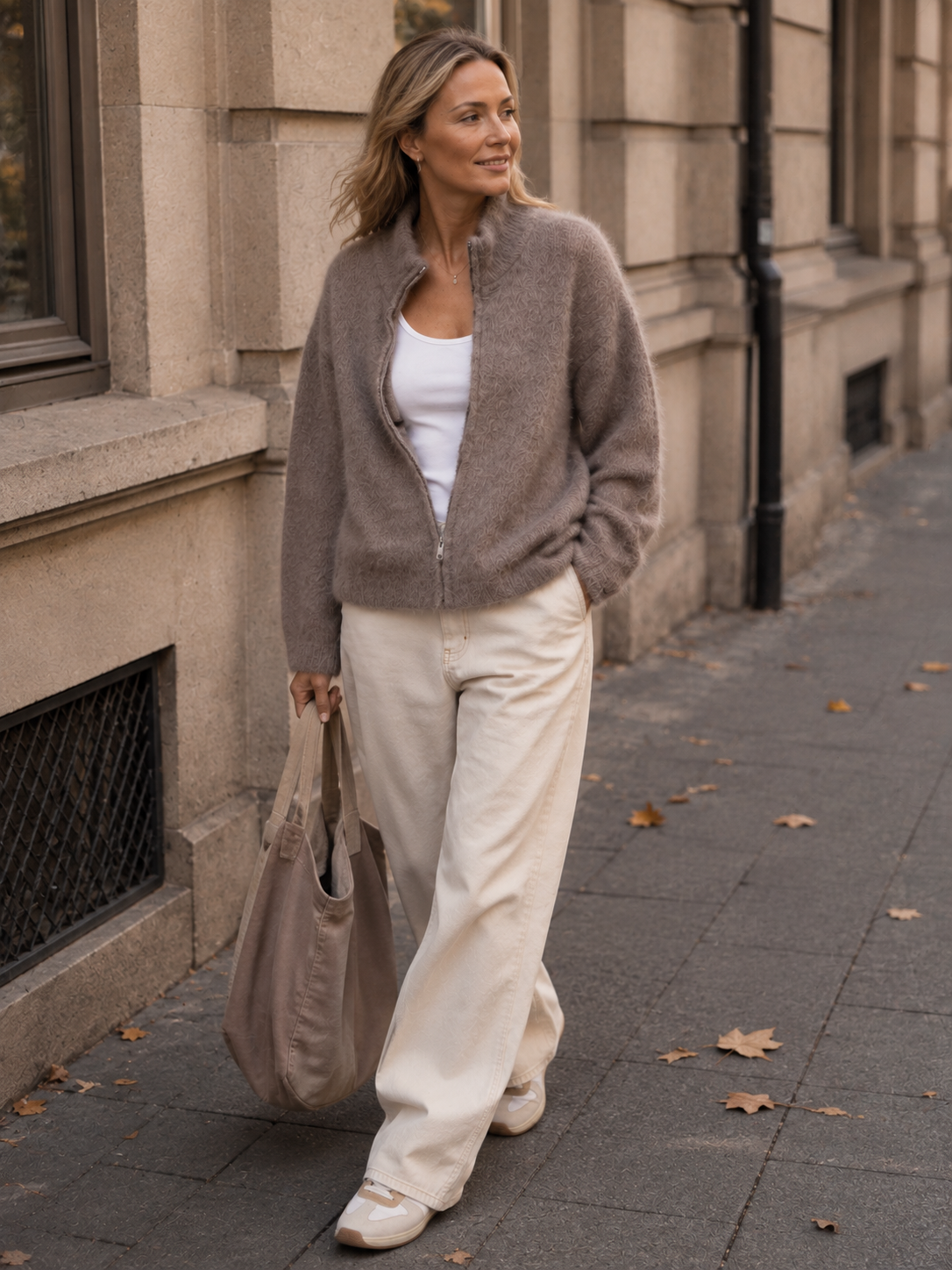 Mohair Zip Cardigan | Taupe