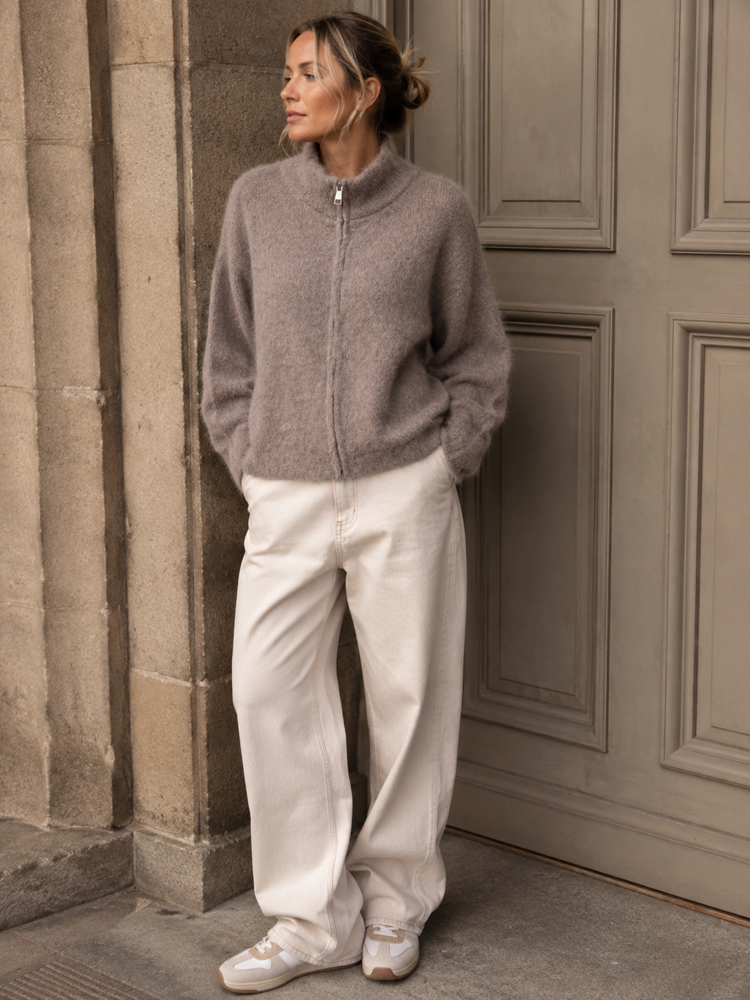 Mohair Zip Cardigan | Taupe – Bild 2