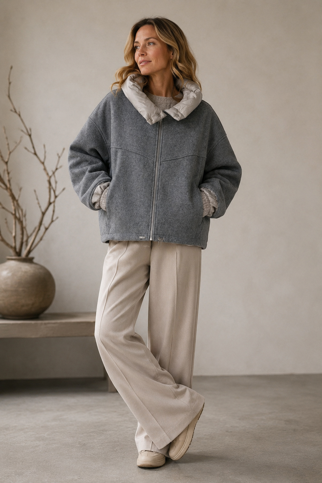 Oversize Herbstjacke | Silbergrau – Bild 2