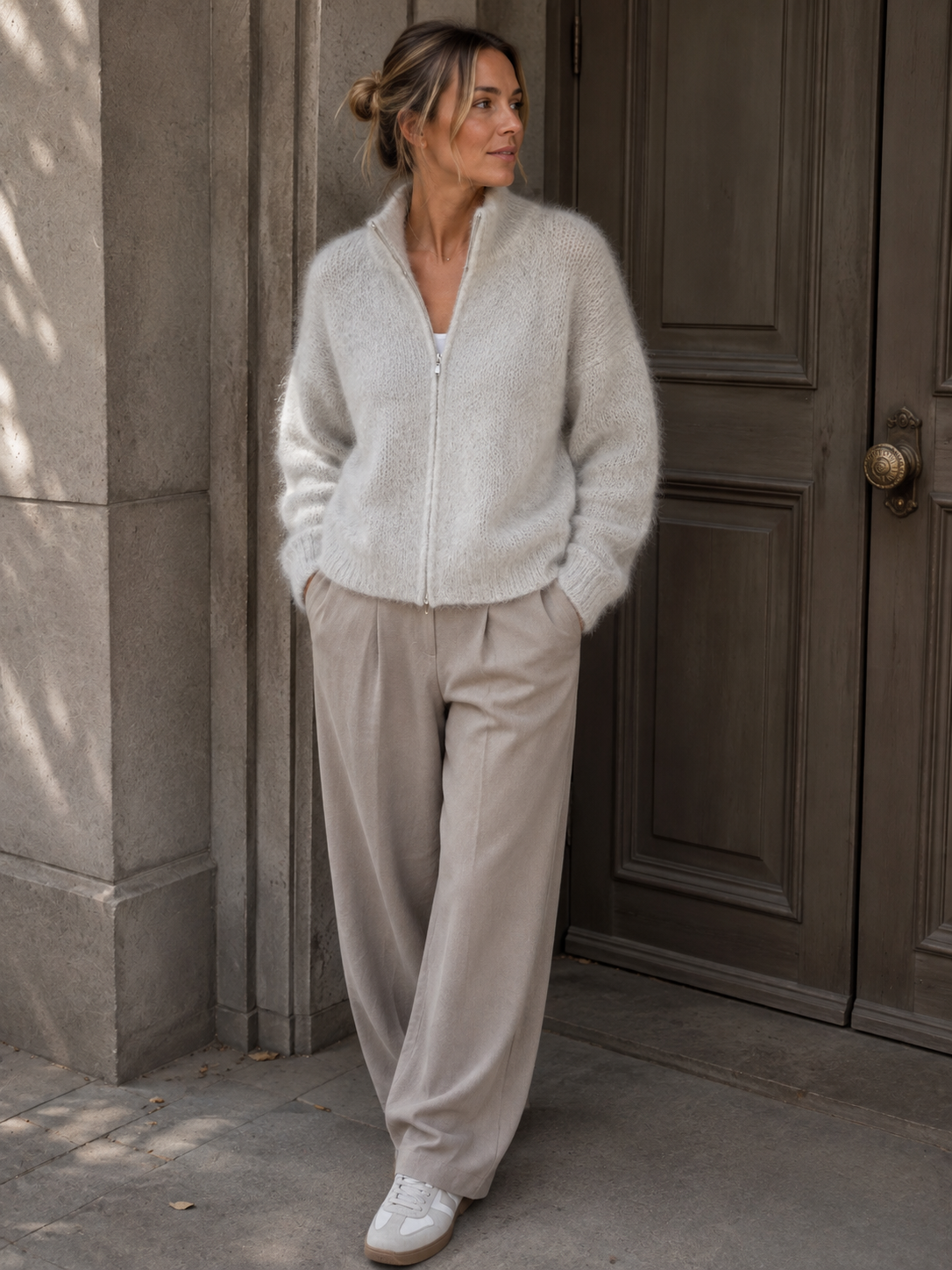 Mohair Zip Cardigan | Light Beige