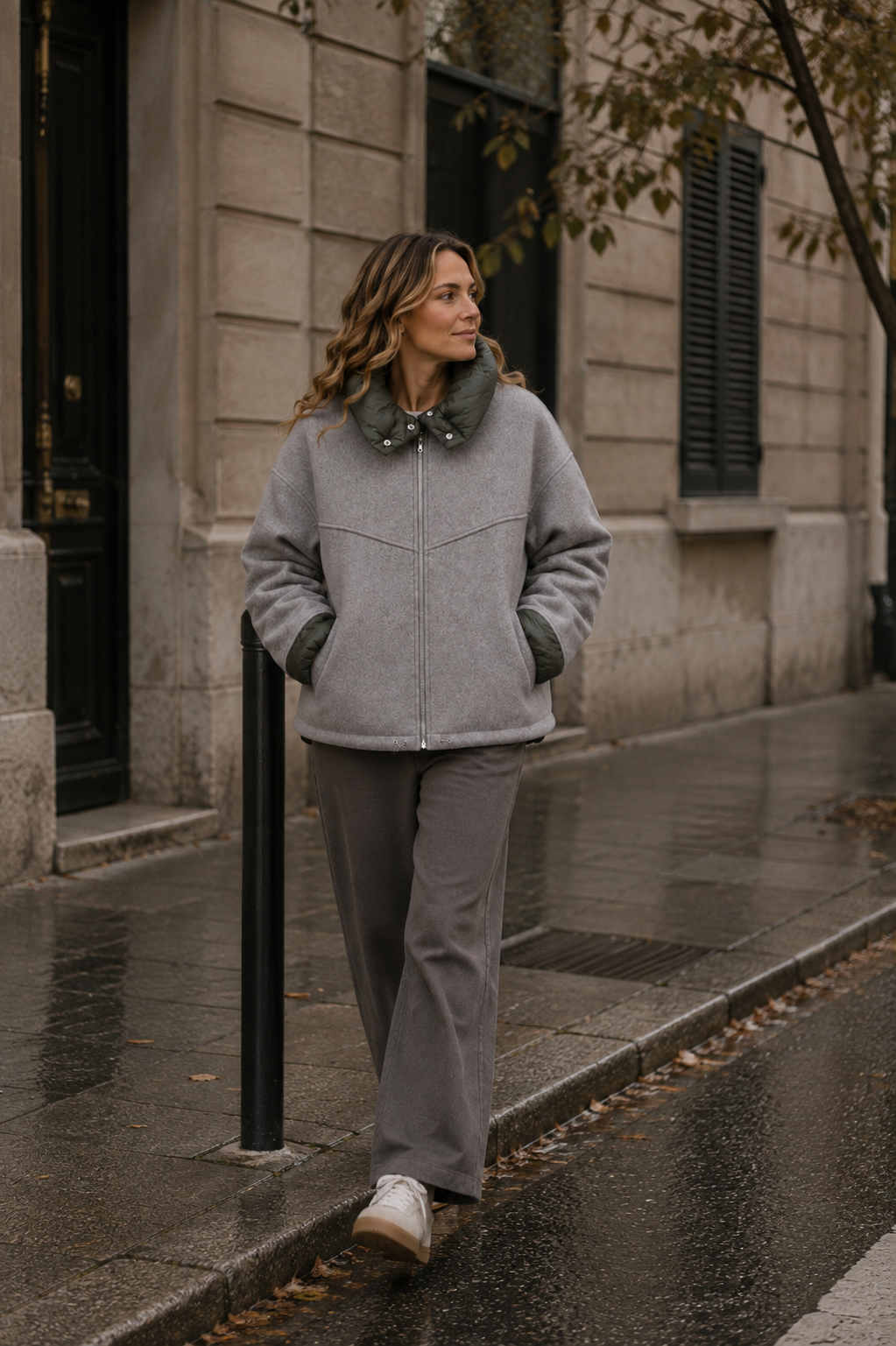 Oversize Herbstjacke | Grau mit Oliv – Bild 2