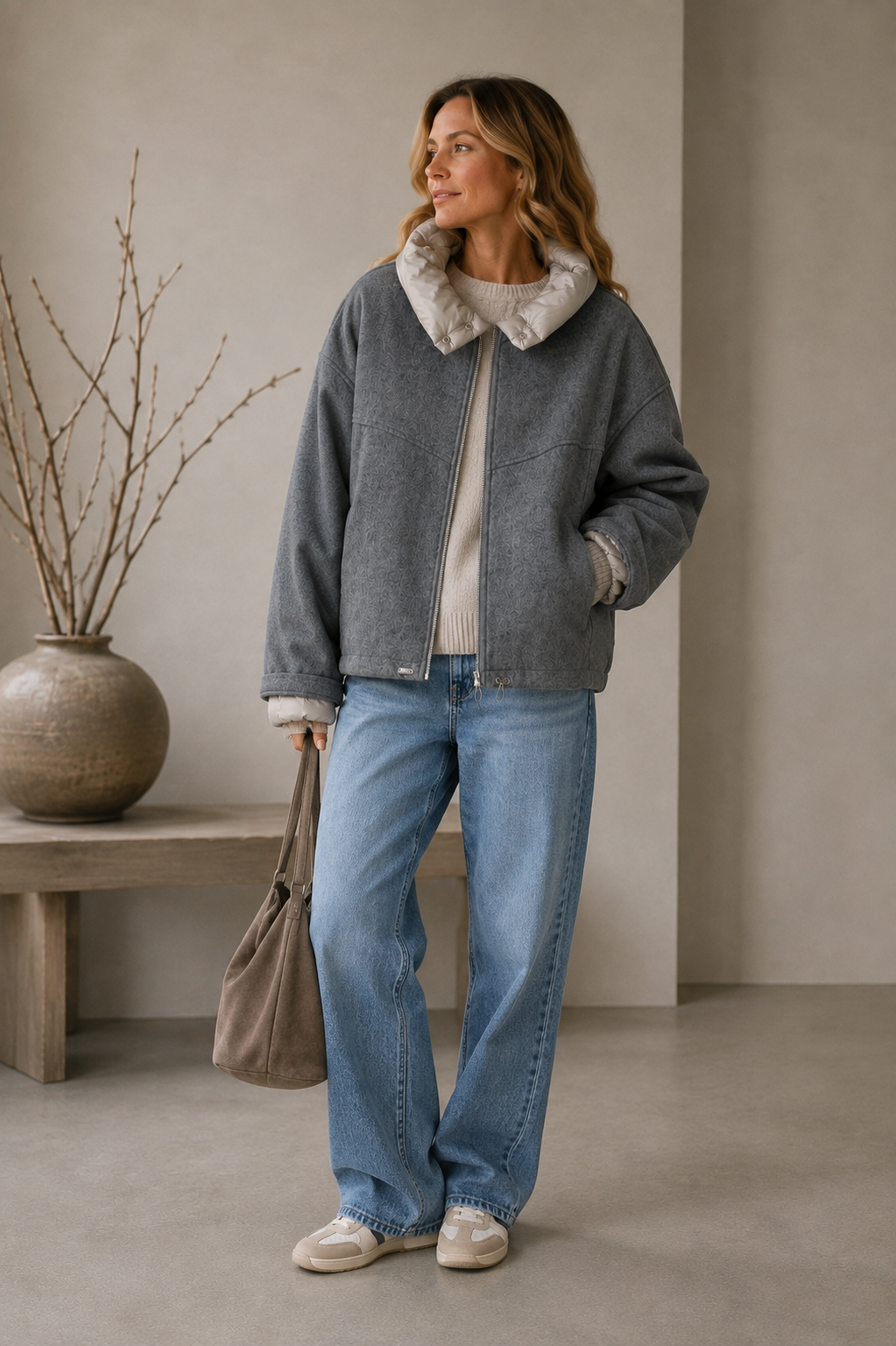 Oversize Herbstjacke | Silbergrau – Bild 4
