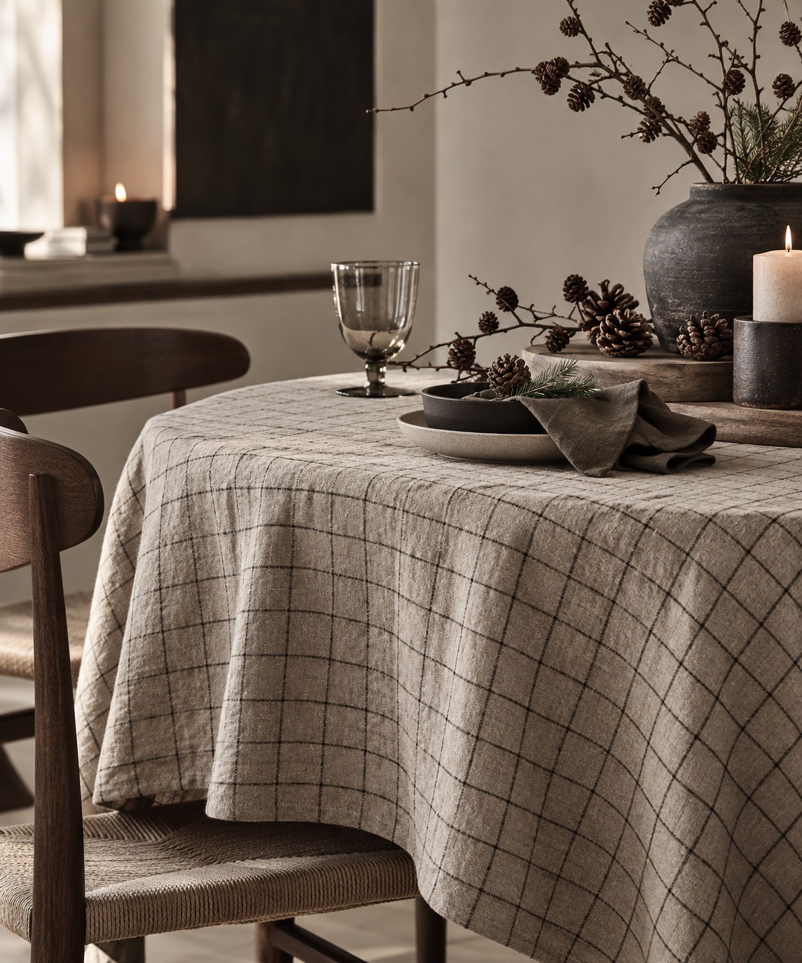 Tischdecke Nordic Check | Beige/Schwarz | 220×140 cm