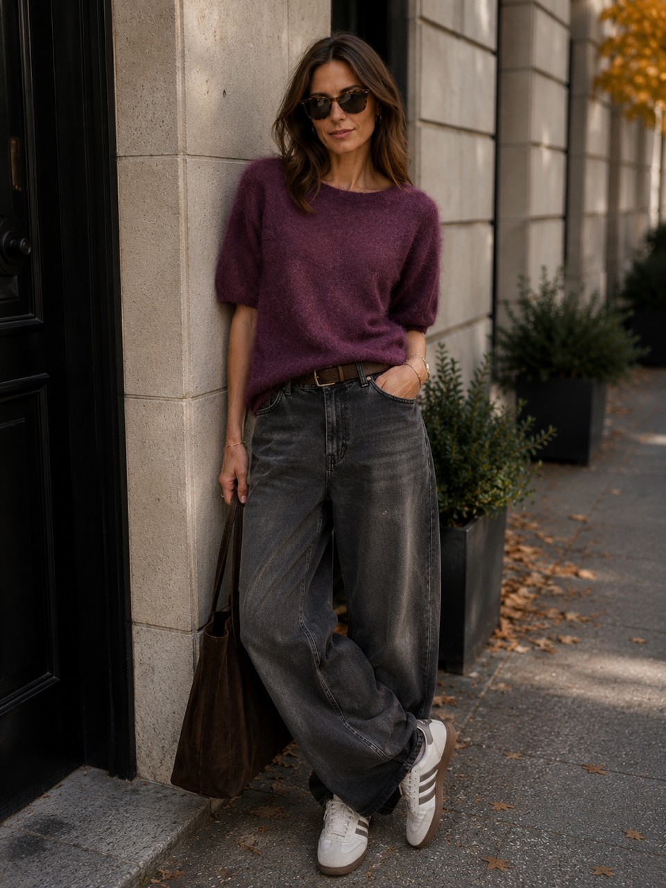 Halbarm Pullover mit Kaschmir & Seide | Aubergine
