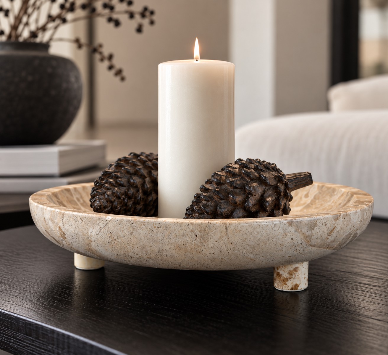 Schale | Marmor | Beige | ø 30cm – Bild 2