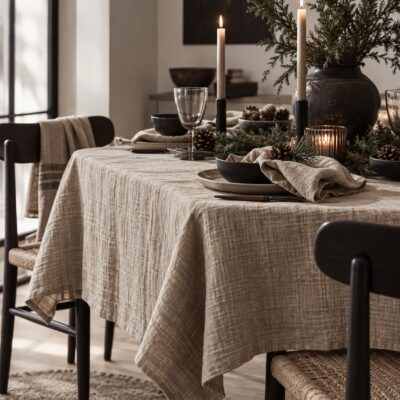 Tischdecke Nordic Linen Look | Dunkelbeige | 250×140 cm