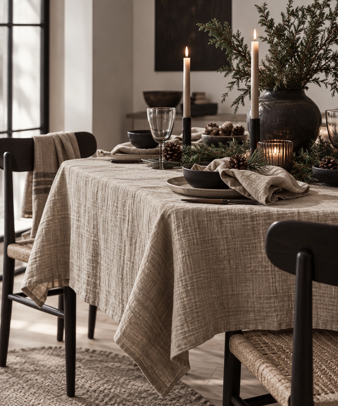 Tischdecke Nordic Linen Look | Dunkelbeige | 250×140 cm