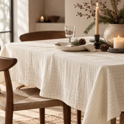 Tischdecke Nordic Linen Look – Elfenbein | 220 × 140 cm