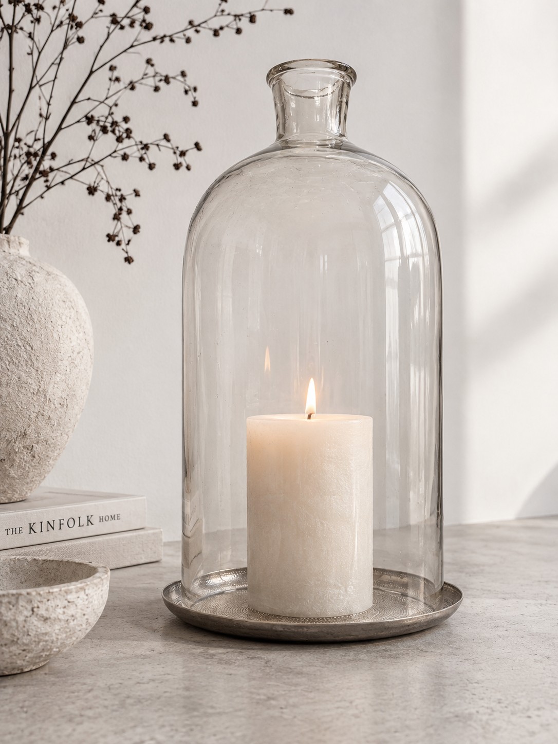 Herbstliches Statement-Windlicht aus Glas | 43 cm
