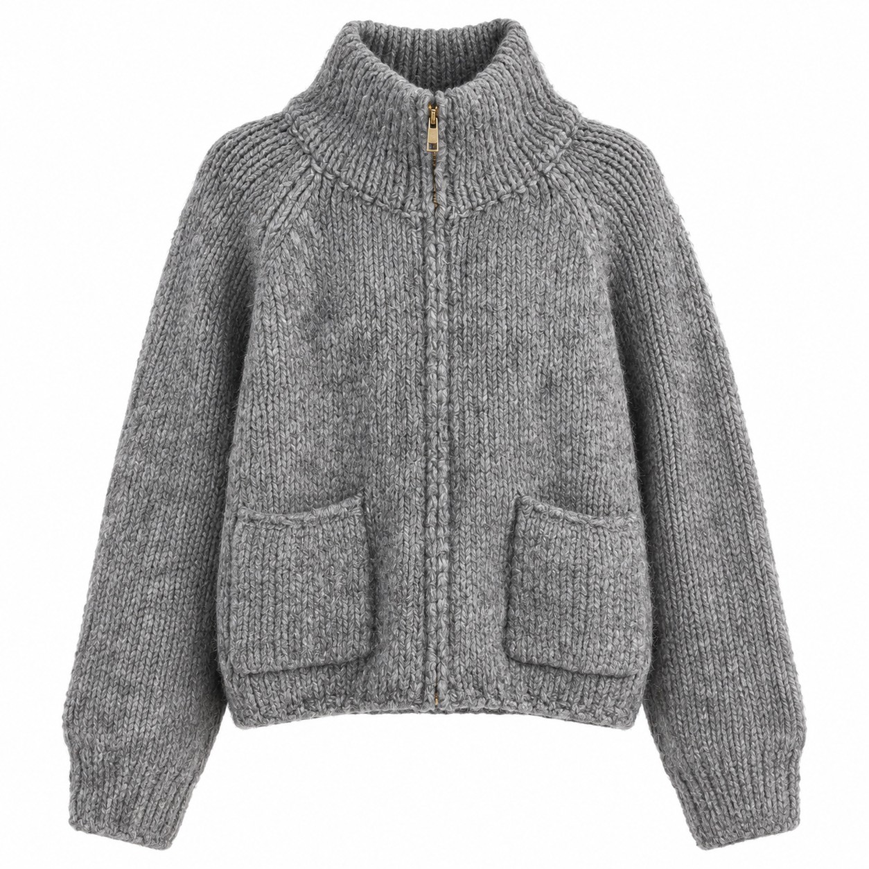 Strickcardigan mit Reißverschluss – Hellgrau – Bild 2