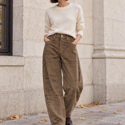 Cordhose Dunkeltaupe | Wide Leg