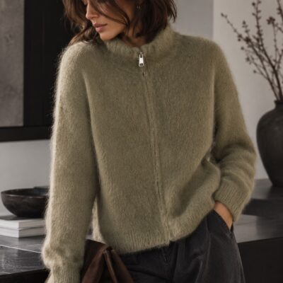 Mohair Zip Cardigan | Salbei