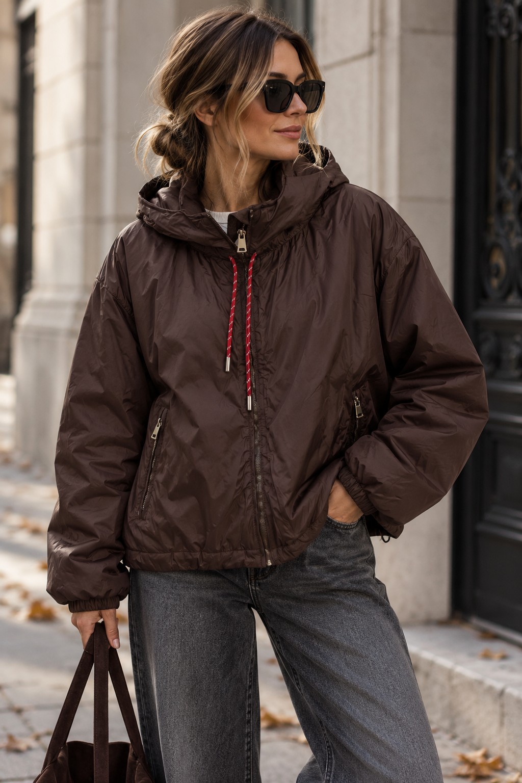 Übergangsjacke mit Kapuze – Dunkelbraun – Bild 3